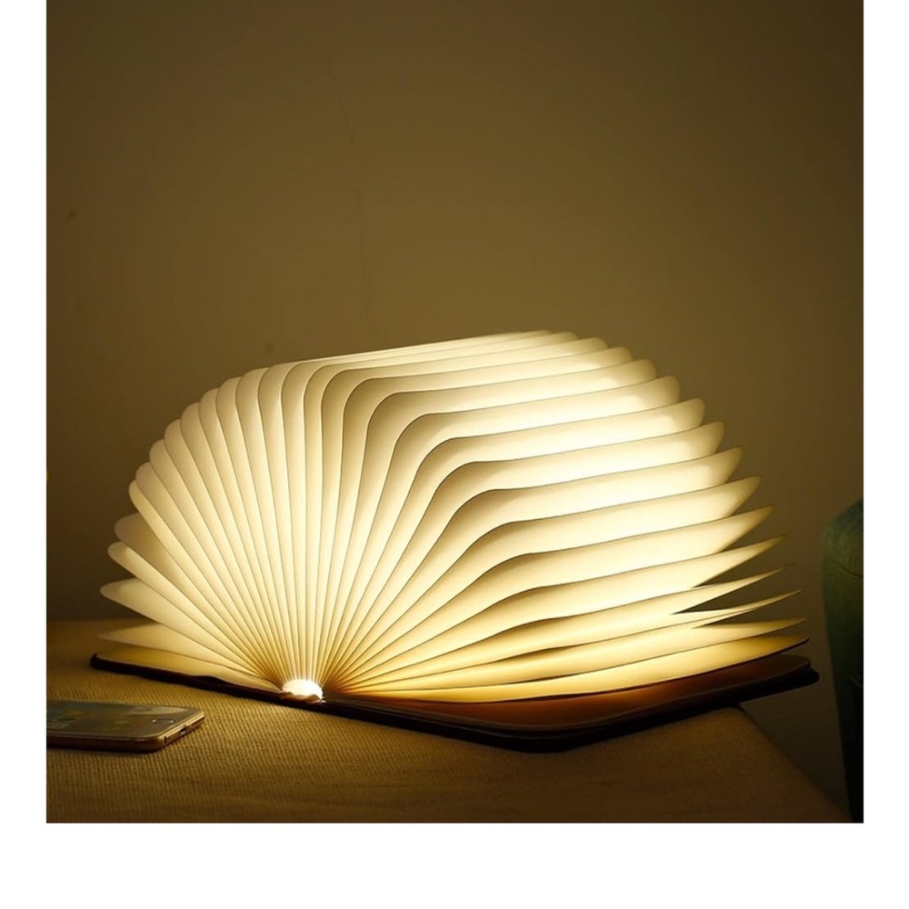 Wooden Book Light - 3 Color Folding LED Paper Lantern for Desk, Room, Library